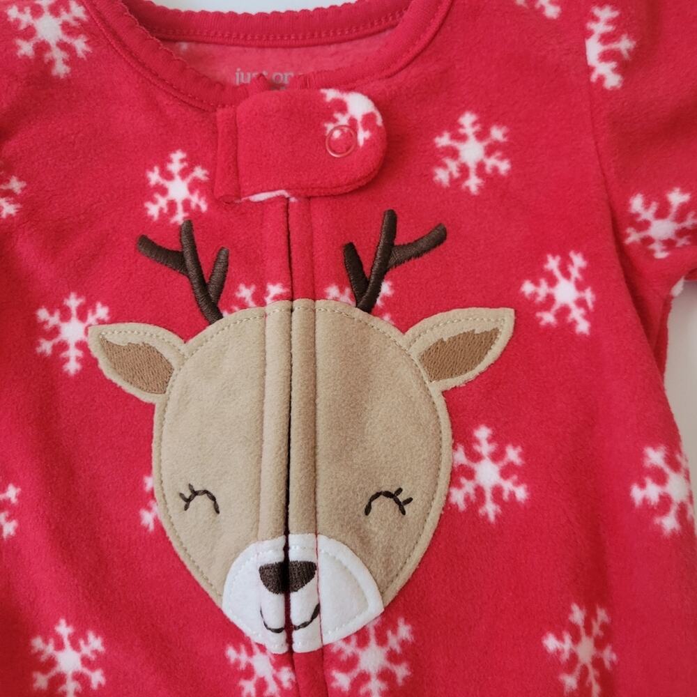 Carter's Just One You Baby Girl Christmas Reindeer Snowflake Fleece Footie Sz 3M - Picture 2 of 7